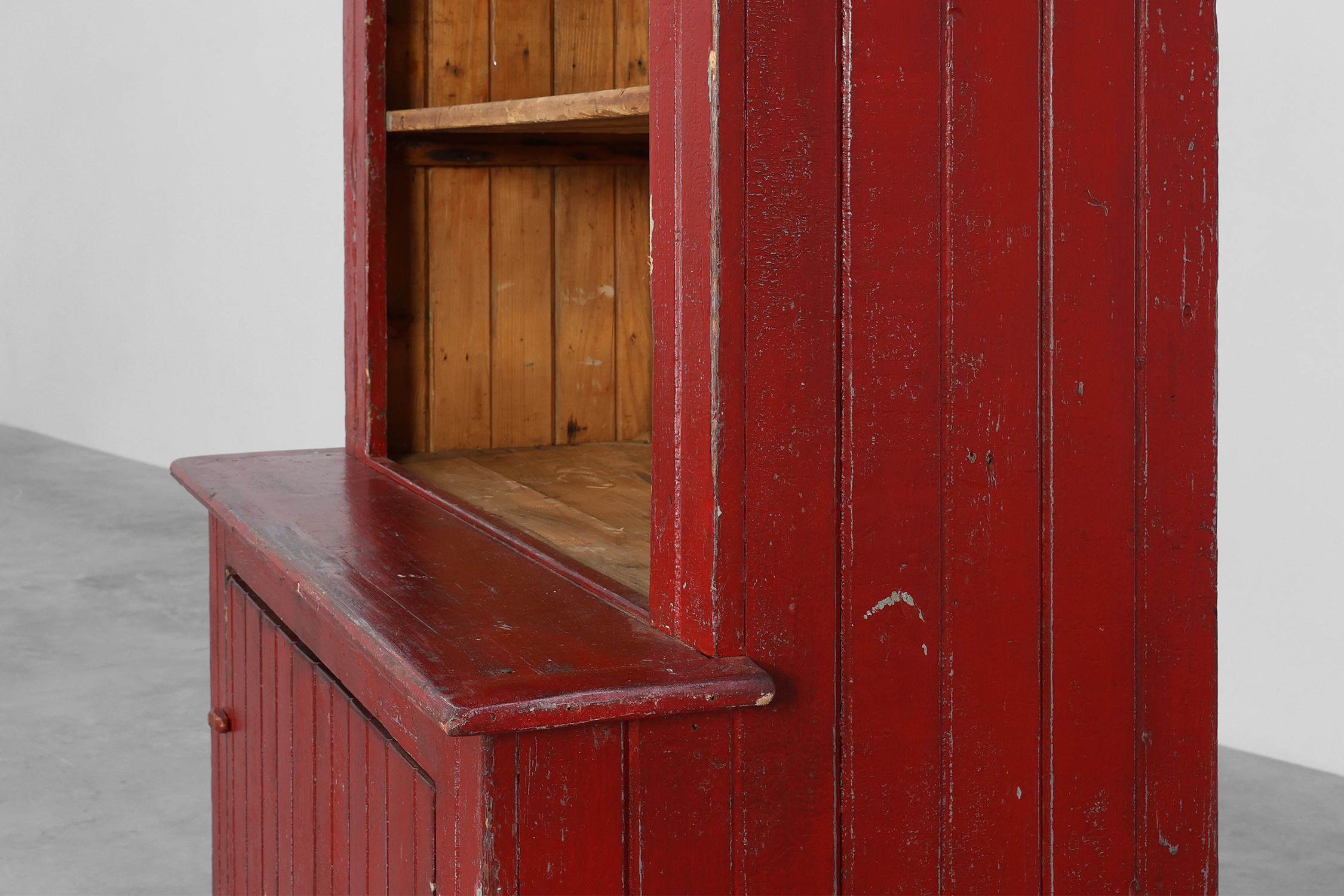 French 19th Century Red‑Painted Stepback Cupboard in Pinethumbnail